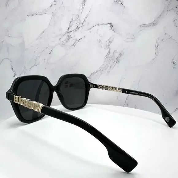 New Burberry Sunglasses Black Square Gold Metal Cut Out BURBERRY Logo Womens - Picture 8 of 16